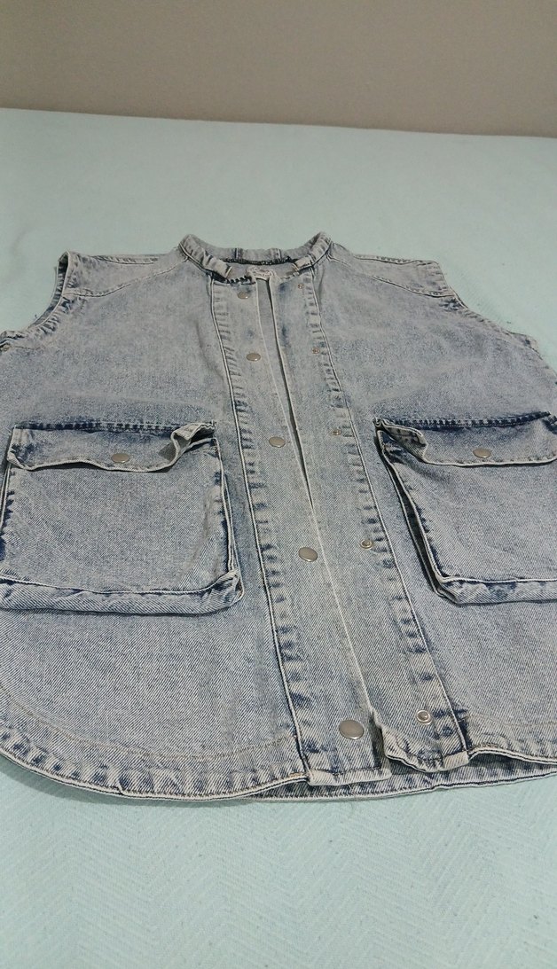 Gri Kadın kot Kolsuz Ceket - Görsel 4