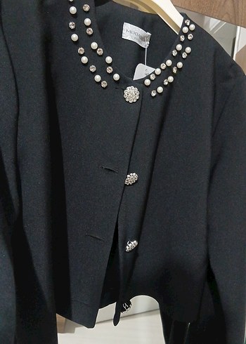 Düğmeli Siyah Mini Kadın Blazer - Görsel 5