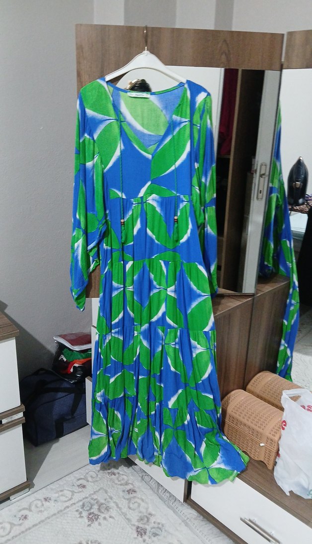 Bohem Uzun V Yaka Elbise - Görsel 2