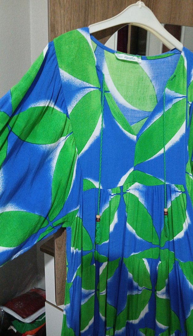 Bohem Uzun V Yaka Elbise - Görsel 3