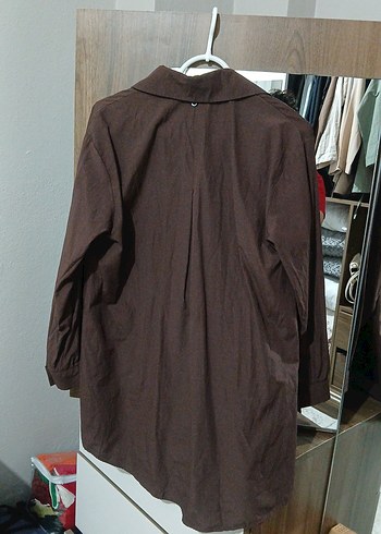 Düğmeli Kahverengi Keten Gömlek - Görsel 4