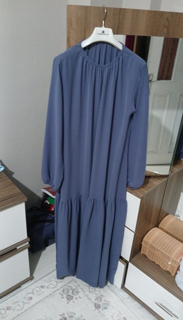 lila Pilili Uzun Kadın Elbise - Görsel 2