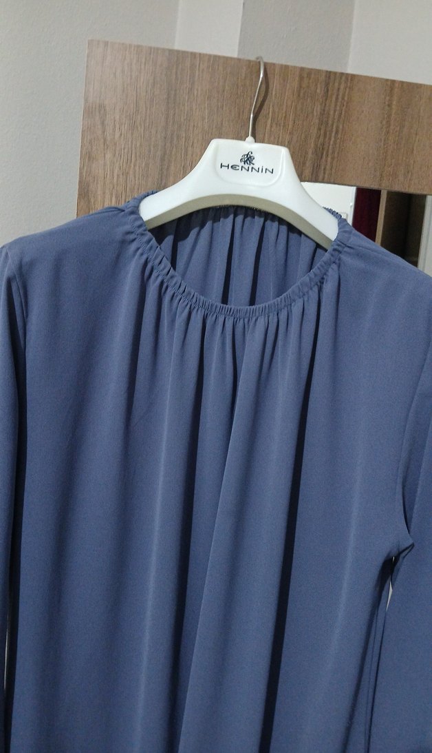 lila Pilili Uzun Kadın Elbise - Görsel 3