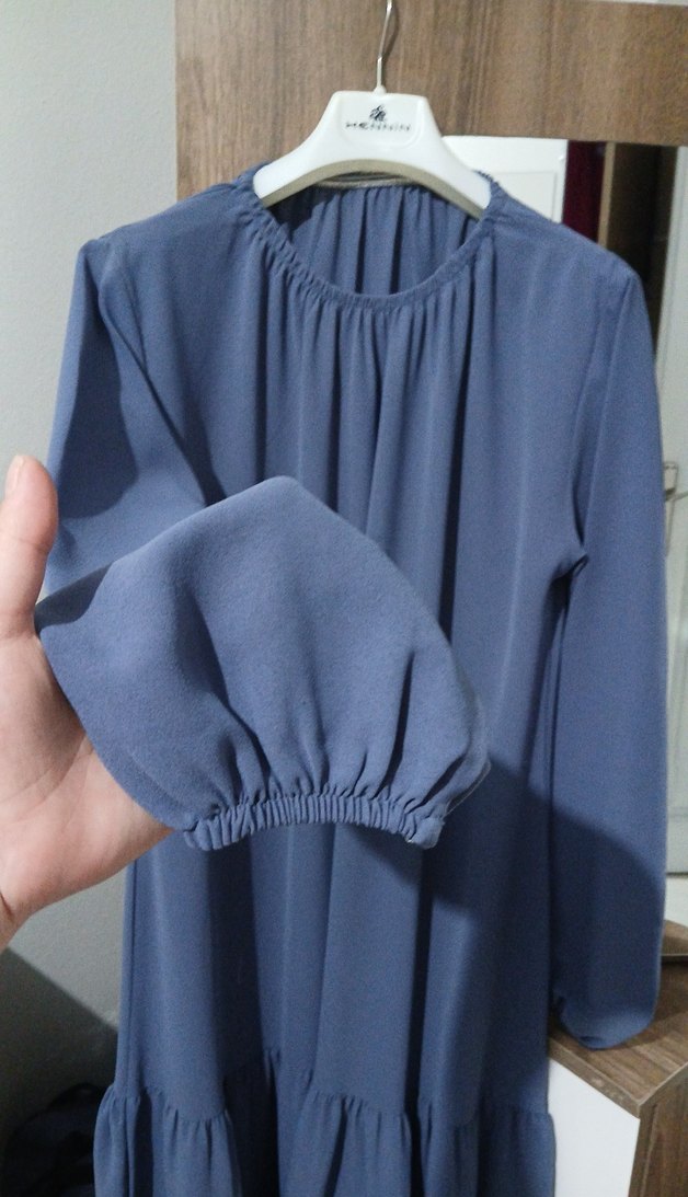 lila Pilili Uzun Kadın Elbise - Görsel 4