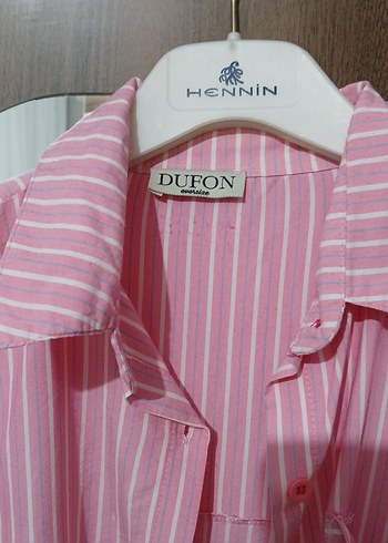 Pembe Çizgili Düğmeli Kadın Gömlek - Görsel 2