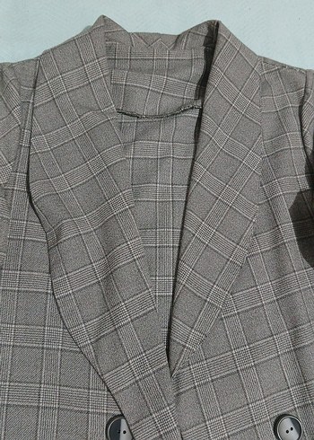 Kadın Gri Çizgili Düğmeli Blazer Ceket - Görsel 4