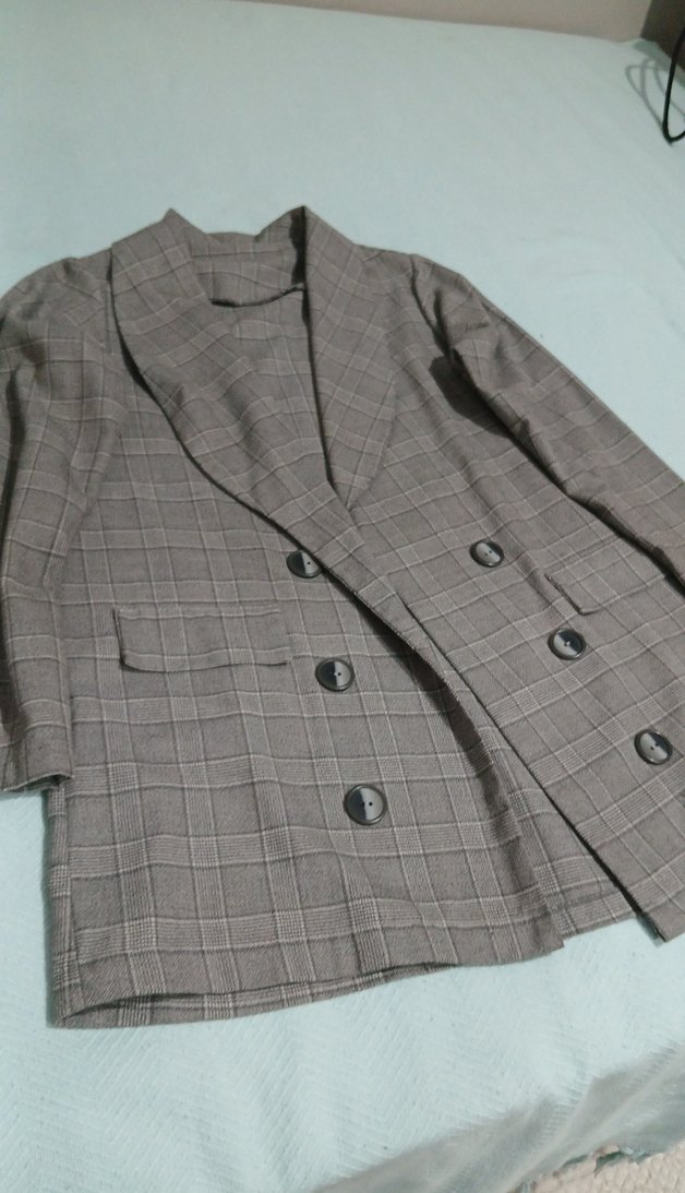 Kadın Gri Çizgili Düğmeli Blazer Ceket - Görsel 3