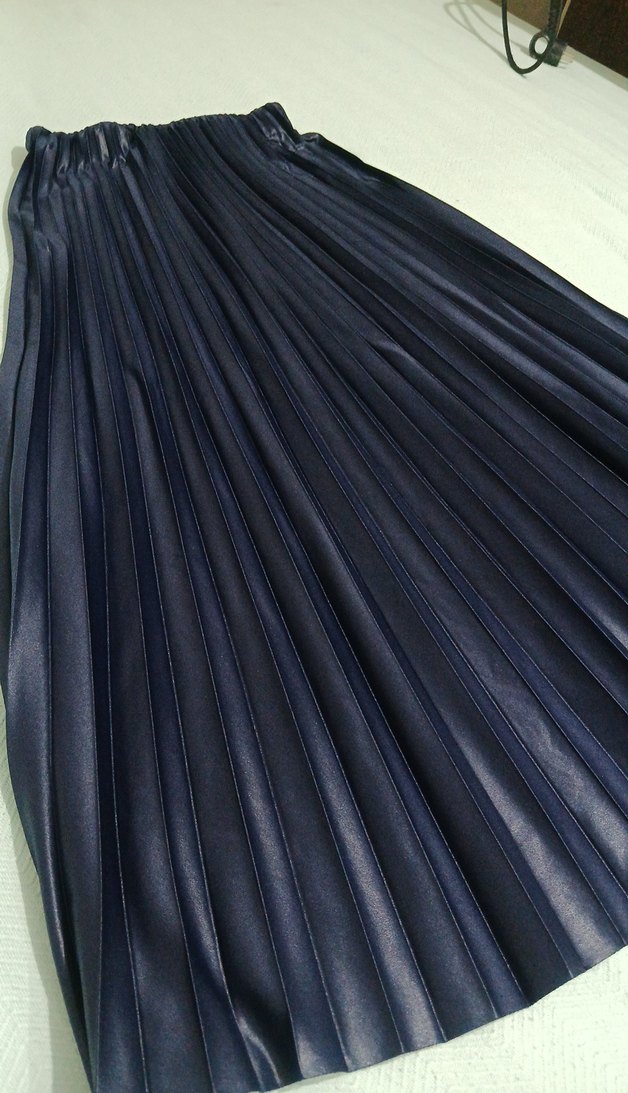 Lacivert Pileli Uzun Kadın Etek - Görsel 2