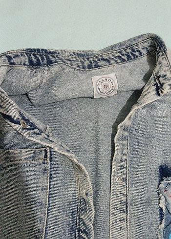Nakış Detaylı Gri Kadın Denim Ceket - Görsel 7