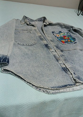 Nakış Detaylı Gri Kadın Denim Ceket - Görsel 4