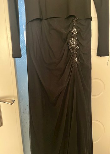 38 Beden Uzun Kollu Siyah Drapeli V Yaka Gotik Elbise