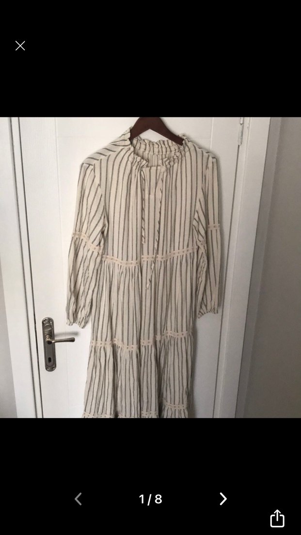 Fahhar Keten Ekru elbise - Görsel 5