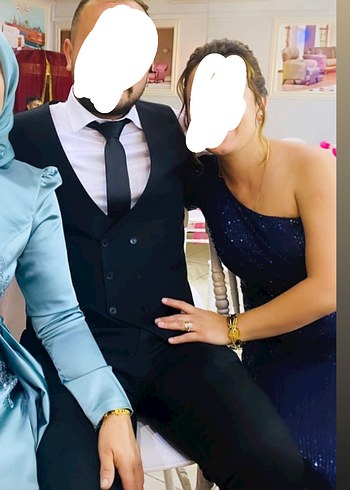 42 Beden lacivert Renk Tek Omuzlu Lacivert Payetli Uzun Abiye Elbise