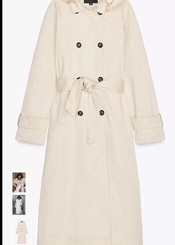Zara Zara fularlı xs beden Bej Kadın Uzun Düğmeli Trençkot