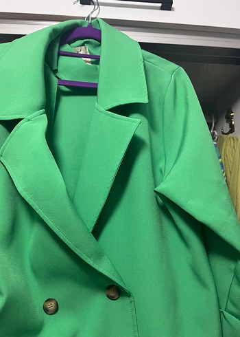 universal Beden Yeşil Düğmeli Kadın Midi Blazer