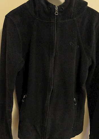 Siyah Fermuarlı Kapüşonlu kadın Polar - Görsel 2