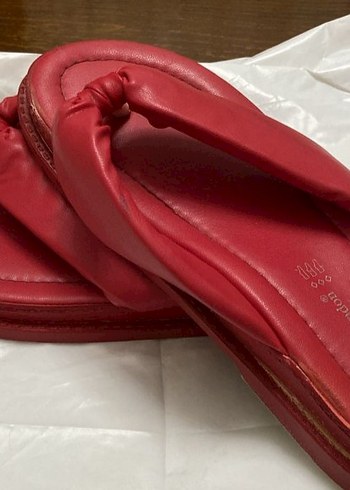 Deri Kırmızı Dolgu Topuk Kadın Terlik - Görsel 2