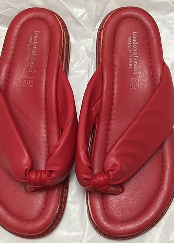 Deri Kırmızı Dolgu Topuk Kadın Terlik - Görsel 5