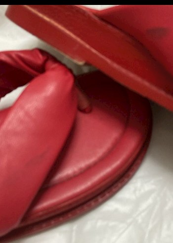 Deri Kırmızı Dolgu Topuk Kadın Terlik - Görsel 3