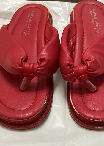 Deri Kırmızı Dolgu Topuk Kadın Terlik - Görsel 4