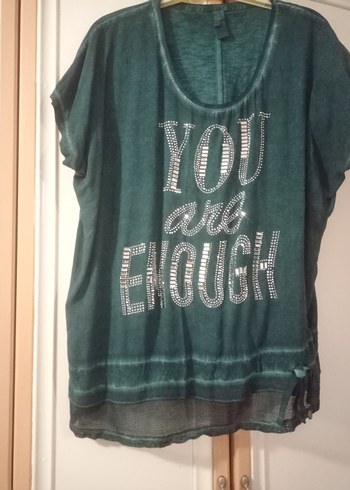 Yeşil Payetli Kısa Kollu Rahat Kesim Tişört - Görsel 3