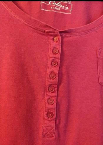 kırmızı Düğmeli Pamuklu Uzun Kollu Bluz - Görsel 3