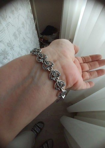 Gri Zincir Detaylı Vintage Kadın Bileklik - Görsel 4