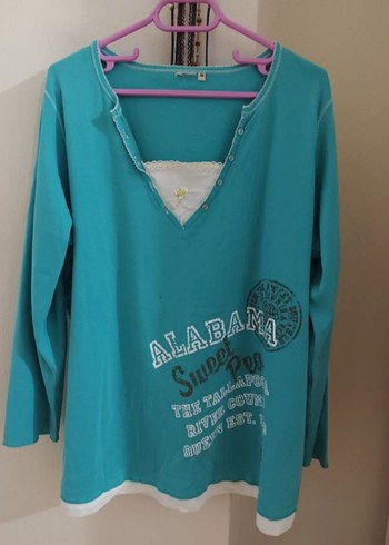 Turkuaz V Yaka Düğmeli büyük beden bluz - Görsel 3