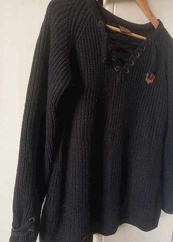 Siyah Örgü Salaş Uzun Kollu Kazak - Görsel 2