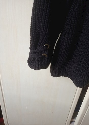 Siyah Örgü Salaş Uzun Kollu Kazak - Görsel 4