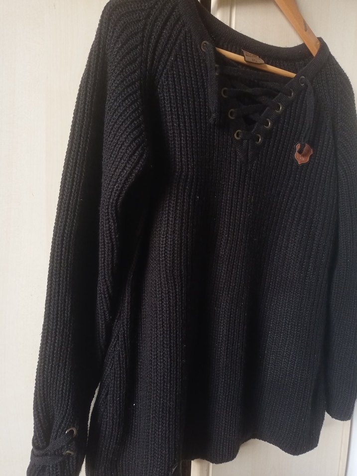 Siyah Örgü Salaş Uzun Kollu Kazak - Görsel 2