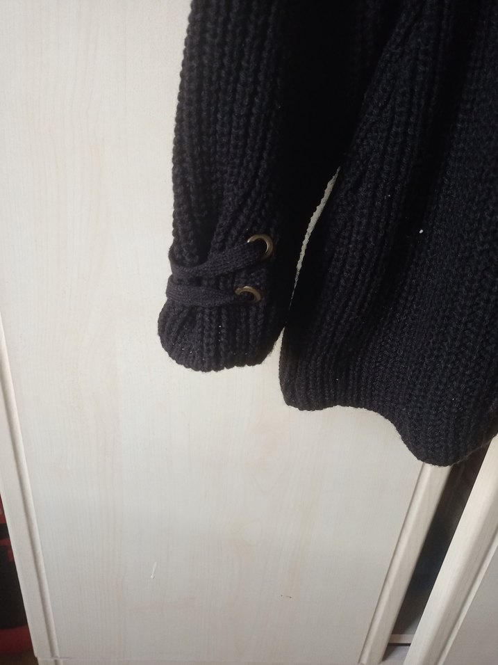 Siyah Örgü Salaş Uzun Kollu Kazak - Görsel 4