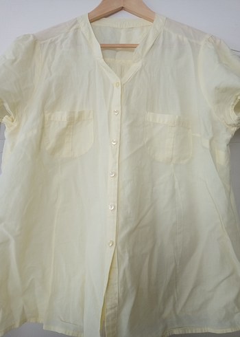 Düğmeli Kısa Kollu Keten Kadın Gömlek - Görsel 3