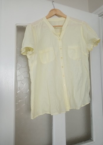 Düğmeli Kısa Kollu Keten Kadın Gömlek - Görsel 2