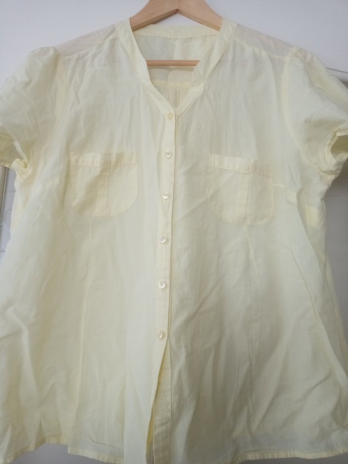 Düğmeli Kısa Kollu Keten Kadın Gömlek - Görsel 3