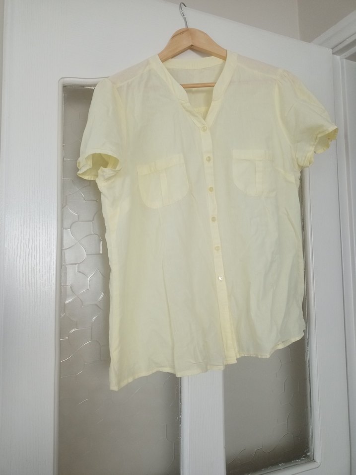 Düğmeli Kısa Kollu Keten Kadın Gömlek - Görsel 2