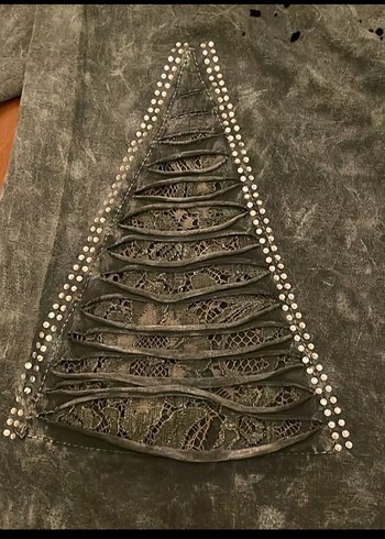 Gri Uzun Kollu Taşlı Rock Punk Kadın Gömlek - Görsel 4