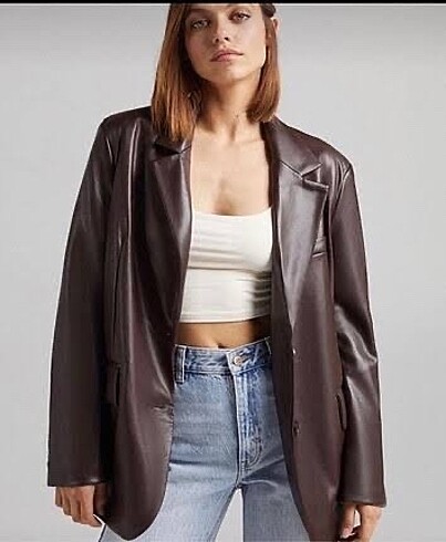 Bershka kahverengi deri blazer ceket