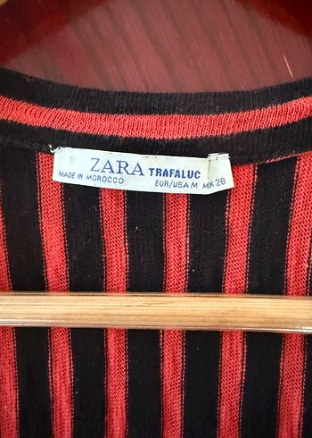 m Beden kırmızı Renk ZARA Kırmızı Siyah Çizgili Kruvaze Bluz