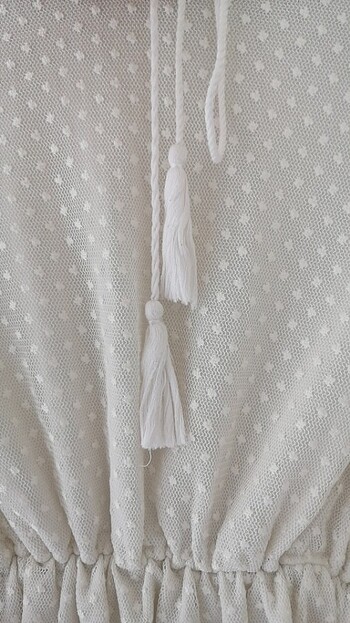xl Beden Beyaz şifon puantiyeli mini elbise tunik 