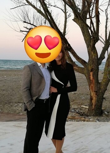 40 Beden Milla siyah beyaz bloklu tek kol elbise