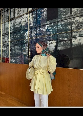 Drapeli Sarı Mini Bohem Tunik