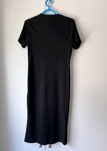 Siyah Kısa Kollu Midi Elbise - Görsel 2