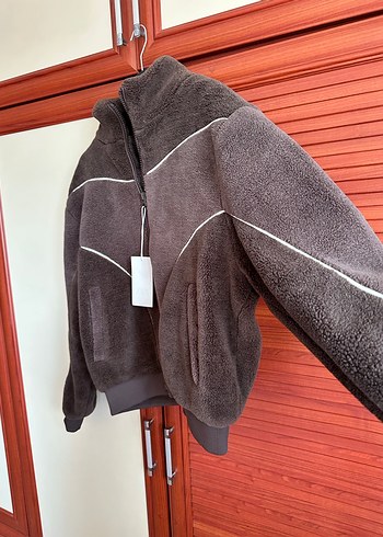 Zara konstrast kenarlı suni yünlü ceket - Görsel 8