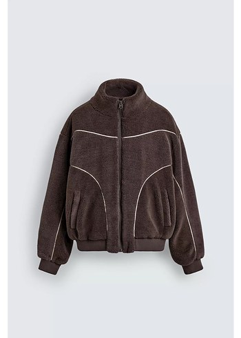 Zara konstrast kenarlı suni yünlü ceket - Görsel 5