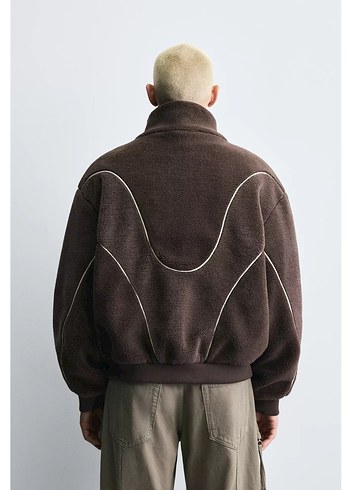 Zara konstrast kenarlı suni yünlü ceket - Görsel 2