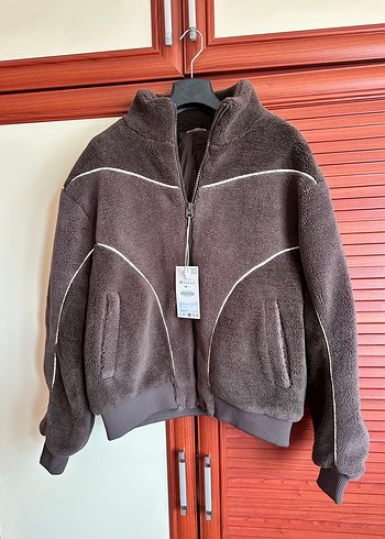 Zara konstrast kenarlı suni yünlü ceket - Görsel 7