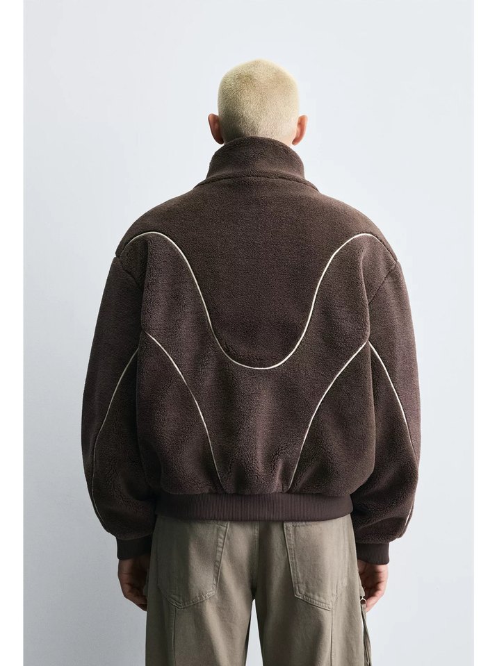 Zara konstrast kenarlı suni yünlü ceket - Görsel 2