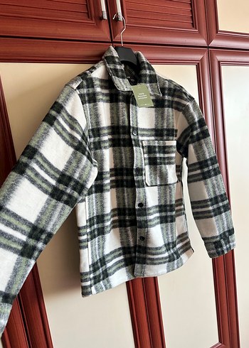 H&M Erkek Gri Kareli Düğmeli  Gömlek ceket - Görsel 6