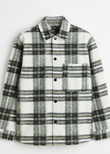 H&M Erkek Gri Kareli Düğmeli  Gömlek ceket - Görsel 4